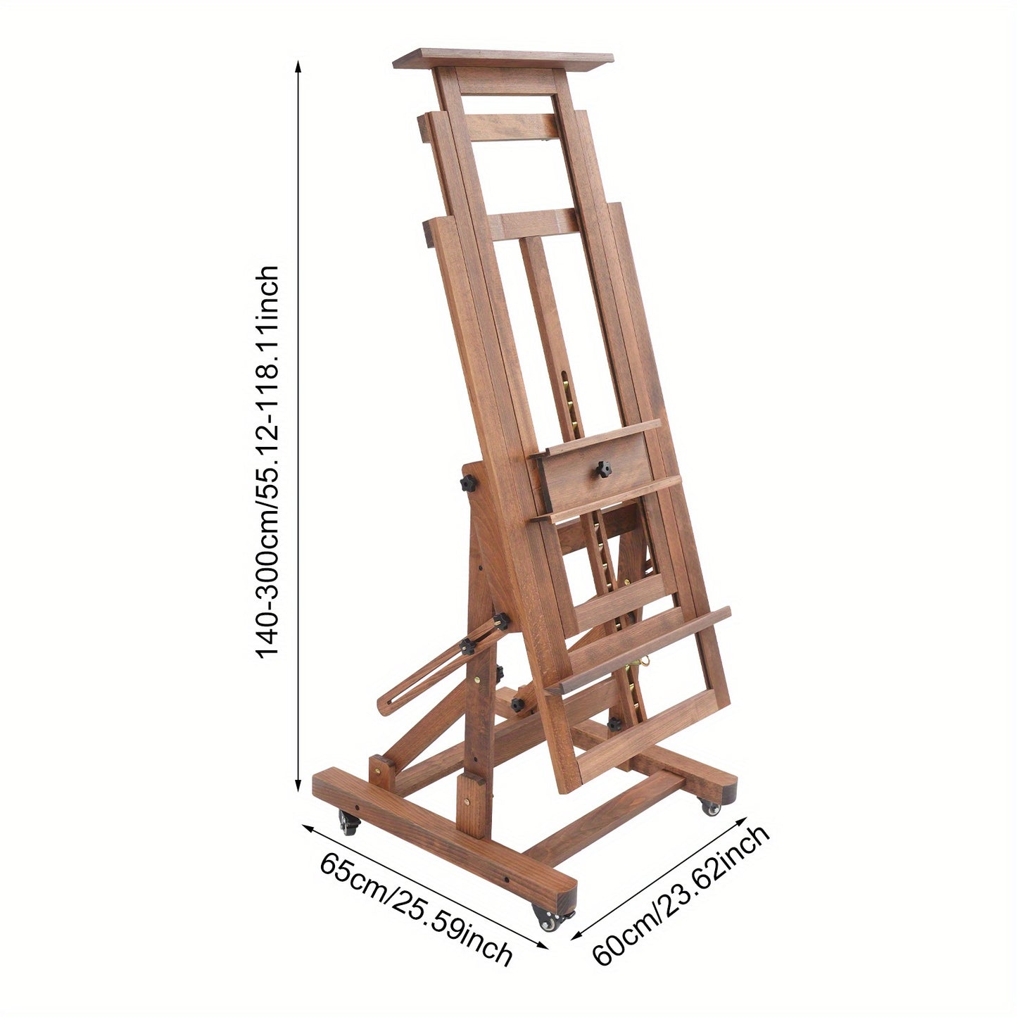 Verstelbare Kunstenaars Ezelschaal – Schildersezel – Atelier Ezelschaal – Houten Ezelschaal – Kunst Easel – Walnoot Kleur – Verstelbare Hoogte 140-300 cm – Stevige H-vormige Basis met Remwieltjes