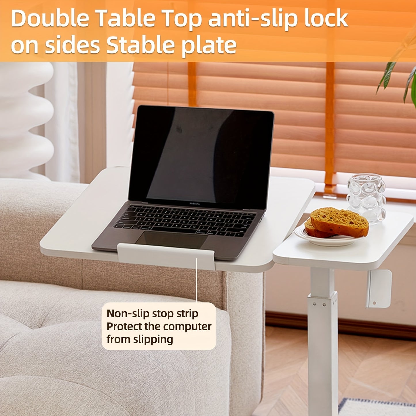 Verstelbare Bijzettafel – Laptoptafel – Sofa Tafeltje – Nachtkastje – Balkon Tafel – Kantelbaar Tafelblad – Verstelbare Hoogte 66-104 cm – Wit
