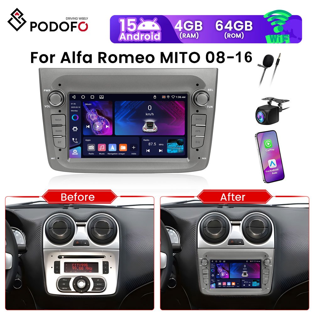 Autoradio – Android Multimedia Unit – Car Radio – Auto Stereo – Auto Audio – 7 Inch HD Touchscreen – Android 15 OS – Wireless CarPlay & Android Auto – GPS Navigatie – Bluetooth 5.0 – Achteruitrijcamera & Microfoon – 4GB+64GB – WiFi Connectivity