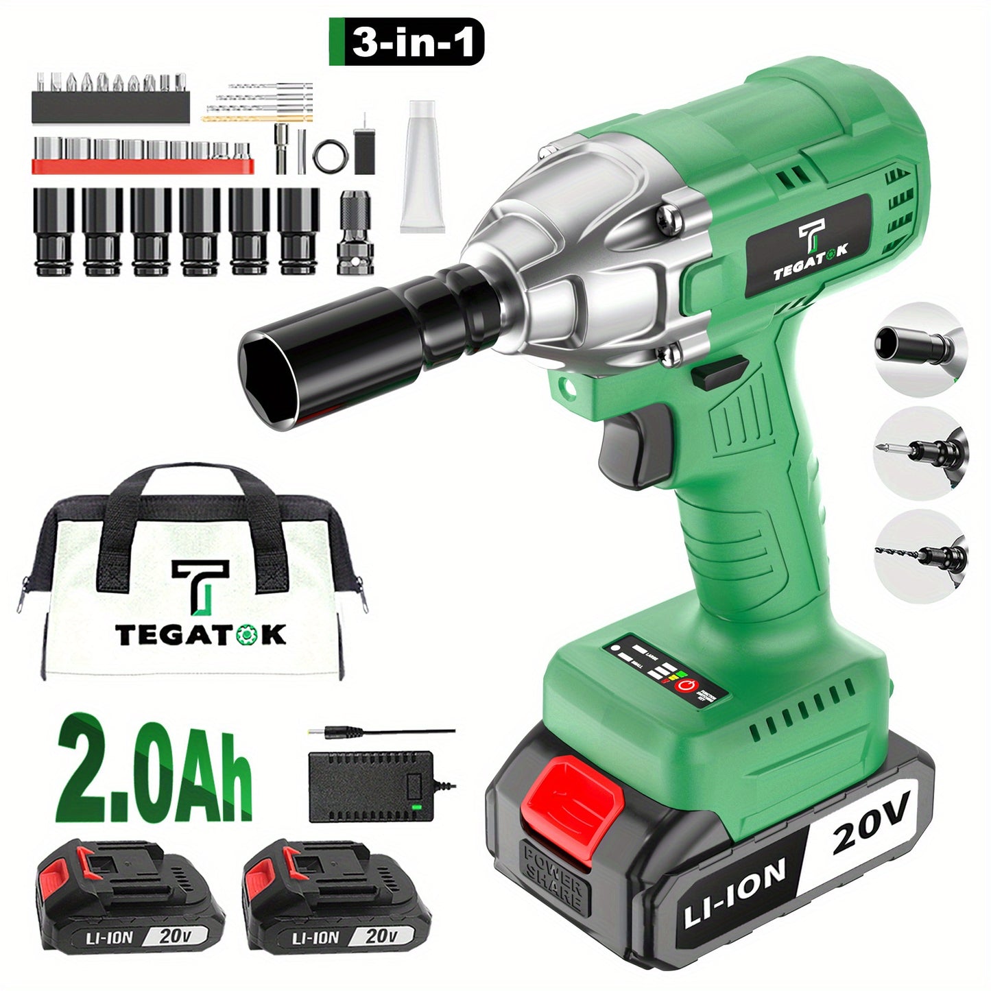 Accuboormachine – Slagschroevendraaier – Impact Schroevendraaier – Elektrische Momentsleutel – Draadloze Momentsleutel – 20V Brushless Motor – Snellader + Steeksleutelset & Tas