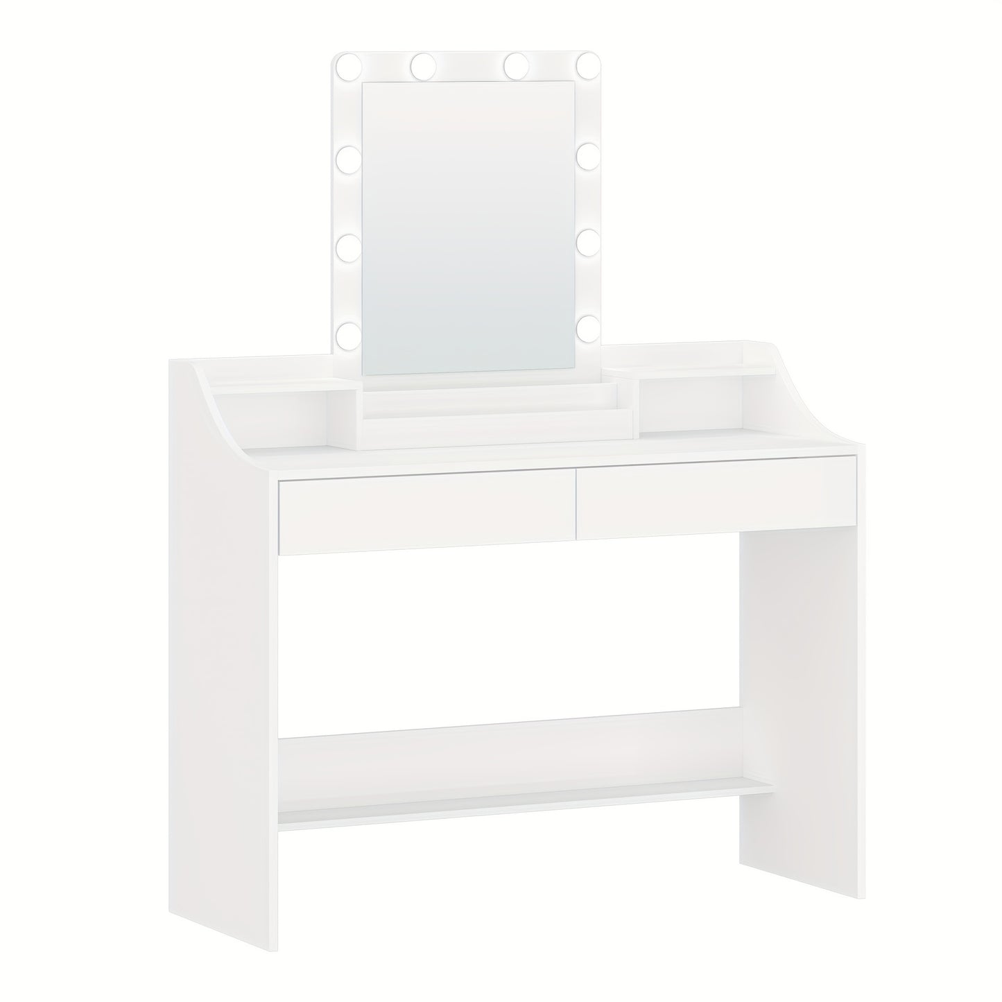 Toilettafel – Kaptafel – Make-up Tafel – Schminktisch – Meisjestafel – LED Verlichting – Verstelbare Helderheid – 108 cm – Wit – 2 Lades – 3 Open Vakken