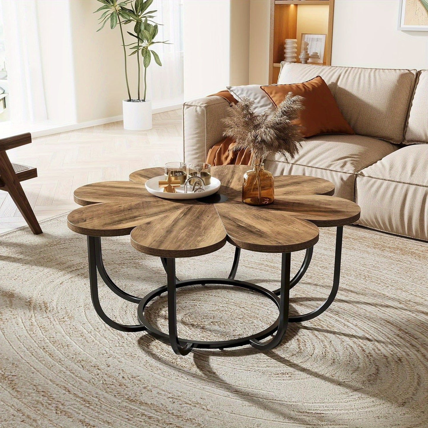 Salontafel – Koffietafel – Bijzettafel – Woonkamertafel – Accenttafel – 100 cm Rond – Kunstmarmeren Blad Bruin & Zwart