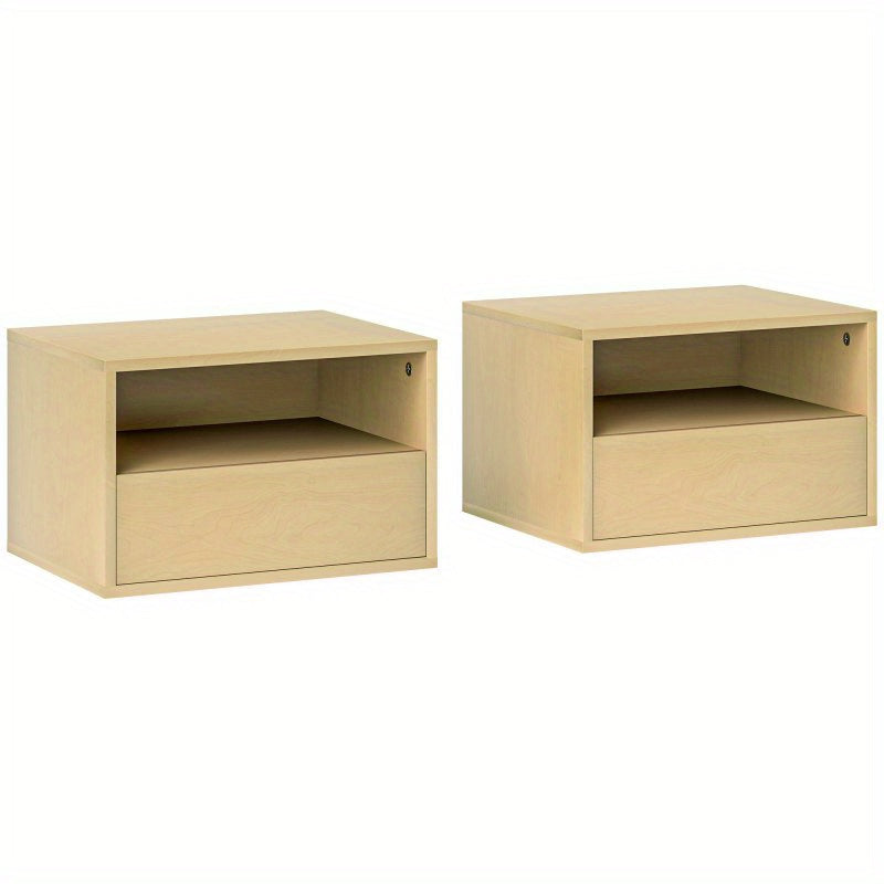 Zwevend Nachtkastje – Wandkastje – Hangend Nachtkastje – Muurkastje – Bedkastje – Natuurlijk Houtlook – Ruimtebesparend Design – 45x35x27,5 cm Hoogwaardige Materialen