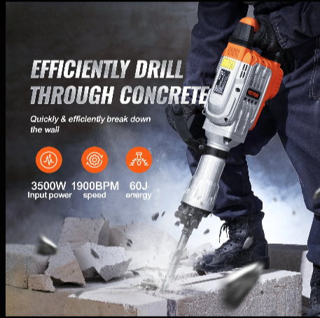 Jack Hammer - Breaker -. breaker hammer -. Demolition hammer - Breakers - Rotary Hammer - Electric Hammer Drill - 3500W - with 2 Chisel Bits for Trenching and Hole Breaking