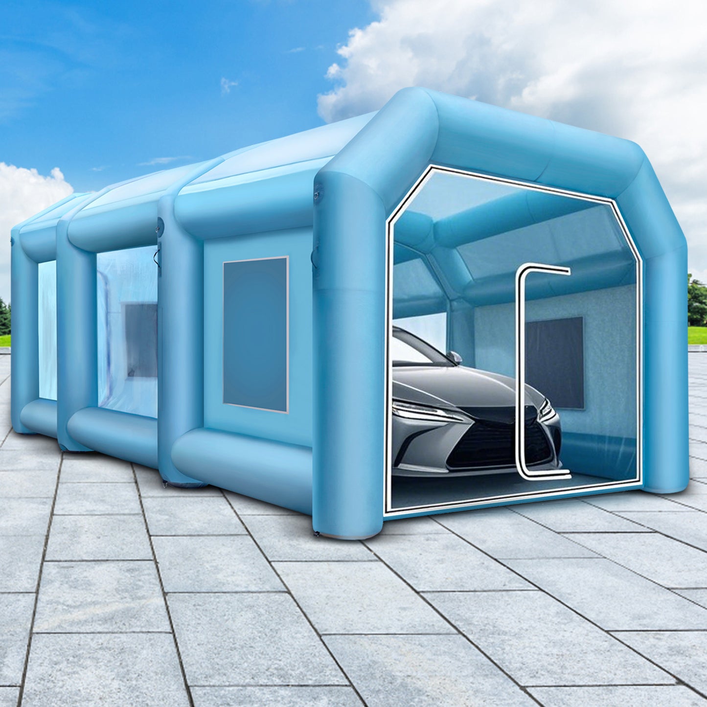 Opblaasbare Spuitcabine – Mobiele Spuitcabine – Verfspuit Tent – Verf Tent – Spuitcabine Auto – Groot Werkoppervlak 8x4x3 m – Duurzaam 210D Oxford Polyester