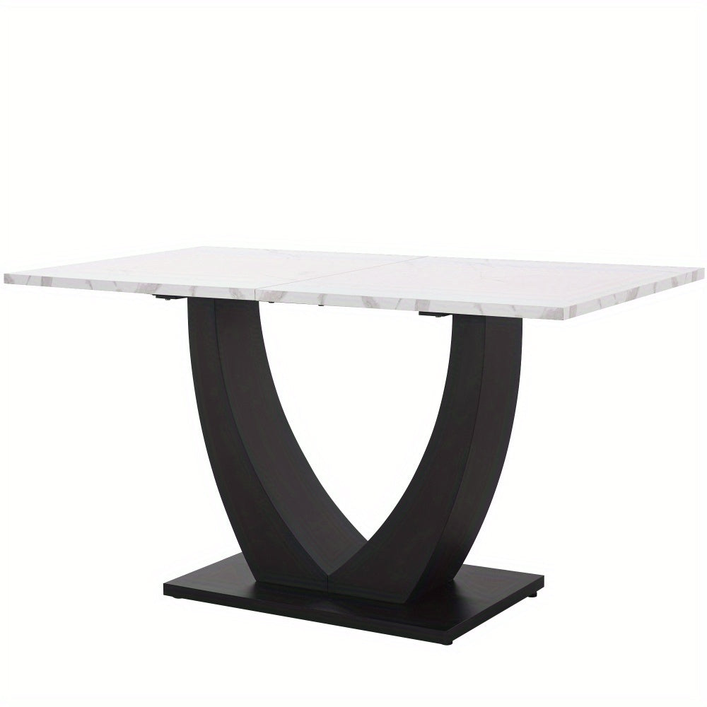 140 x 80cm Dining Table, Modern Kitchen Table, Metal Frame Rectangular Dining Table Modern Marble Pattern Kitchen Table with Adjustable Feet for Dining Room Living Room