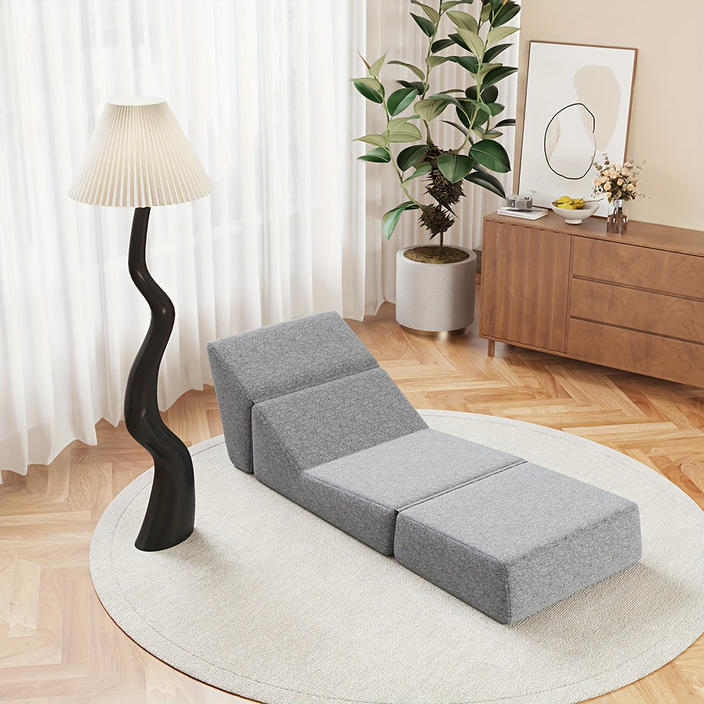 Slaapbank – Bedbank – Slaapstoel – Logeerbed – Slaapfauteuil – Drievoudig Opvouwbaar – Comfortabele Katoenen Vulling – Ruimtebesparend Ontwerp – Grijs