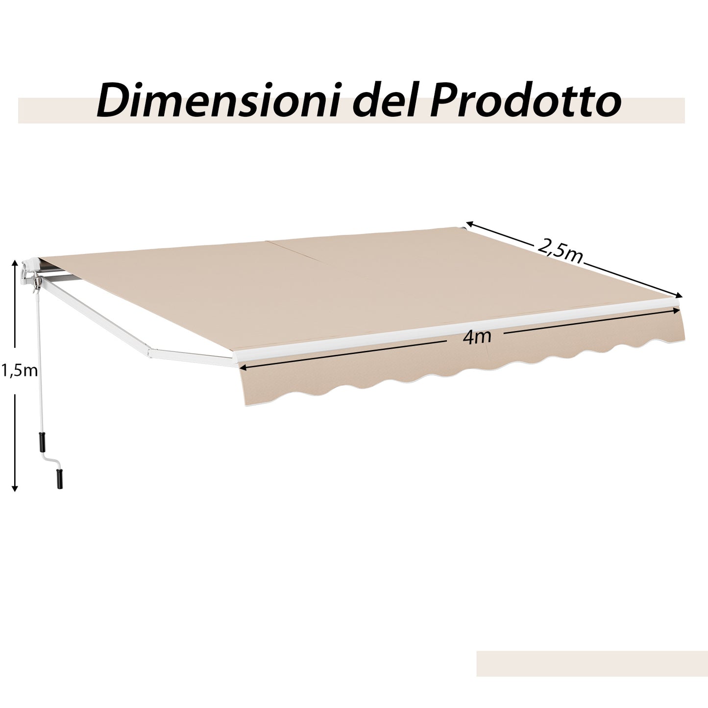 Zonnescherm Uitschuifbaar – Zonwering – Luifel – Buitenzonnescherm – Terrasoverkapping – 4x2,5 Meter – 280g Polyester – Handmatige Zwengel