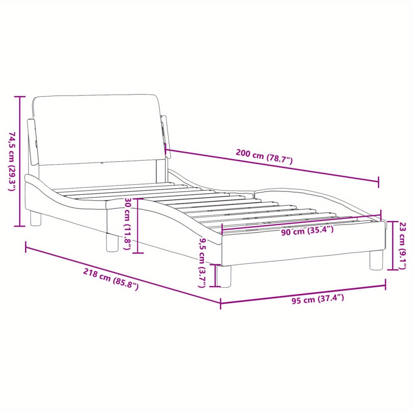 Bed frame with headboard black 90x200 cm faux leather with Slat Support Platform Bed Frame Suitable for Mattress Size 90 x 200 cm (without mattress) for Bedroom
