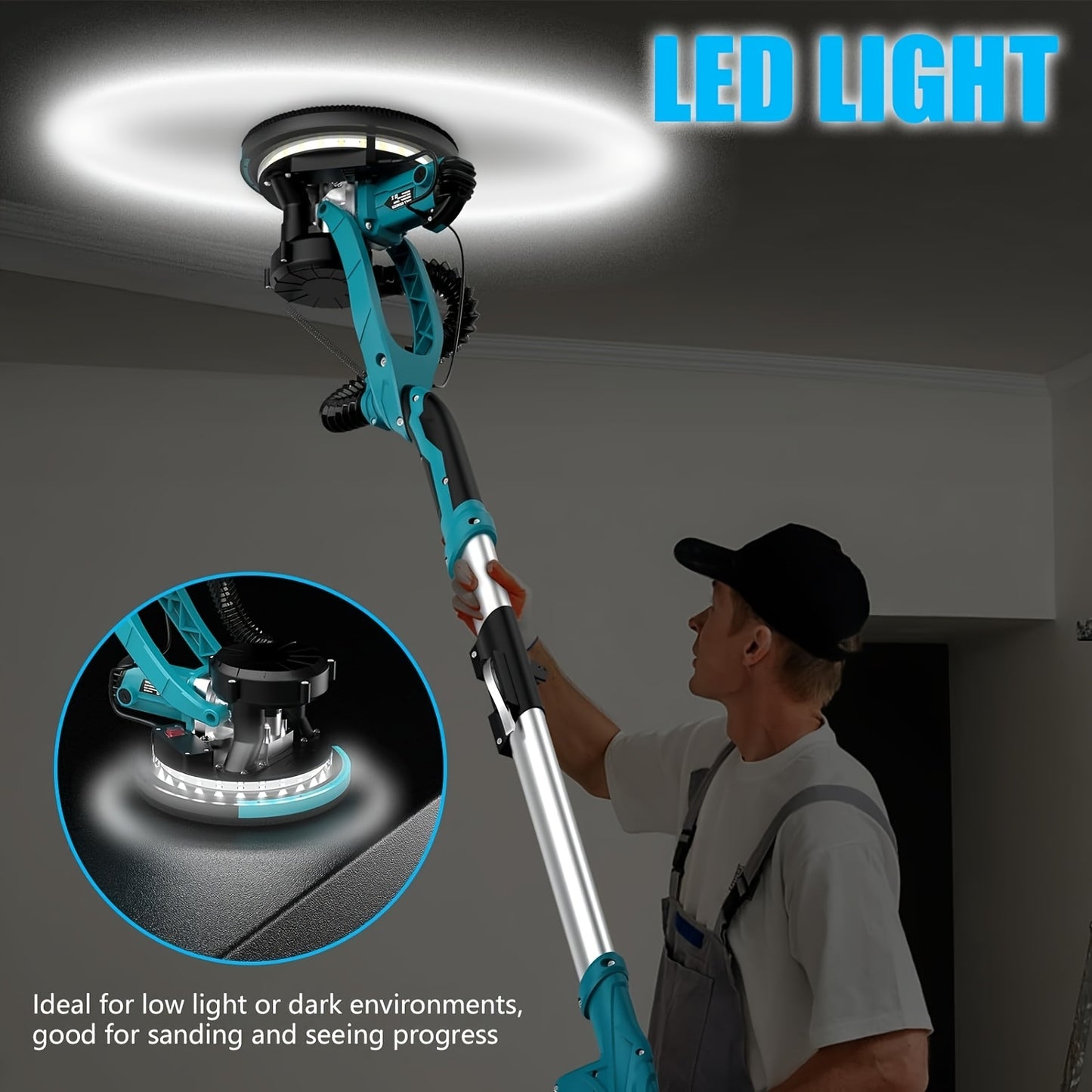 Wandschuurmachine – Langnekschuurmachine – Plafondschuurmachine – Muurschuurmachine – Vloerschuurmachine – 1250W Krachtige Motor – LED Verlichting & Automatische Stofafzuiging