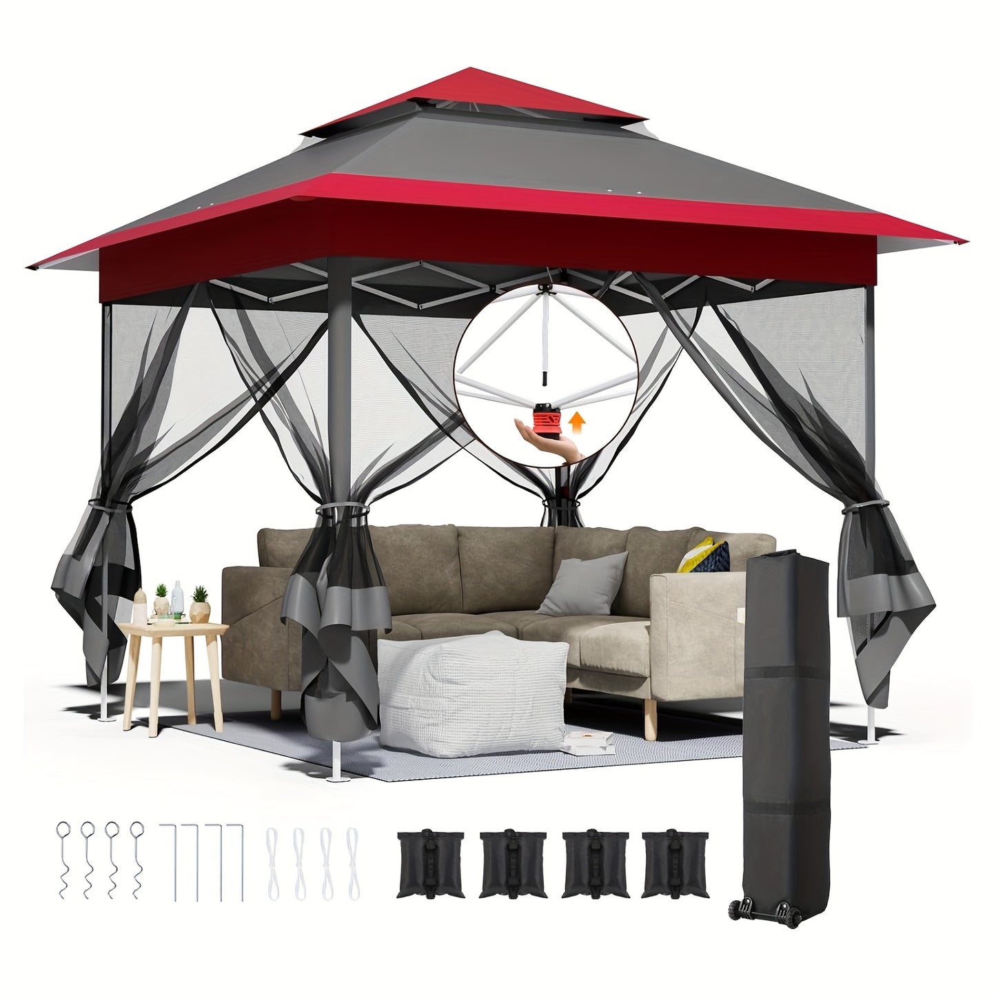 Vouwbare Gazebo – Partytent – Paviljoen – Tuin Tent – Pop-up Tent – 3,3x3,3 Meter – UV Bescherming UPF 50+ – 4 Afneembare Muskietennetten – Stevig Stalen Frame – Inclusief Zandzakken