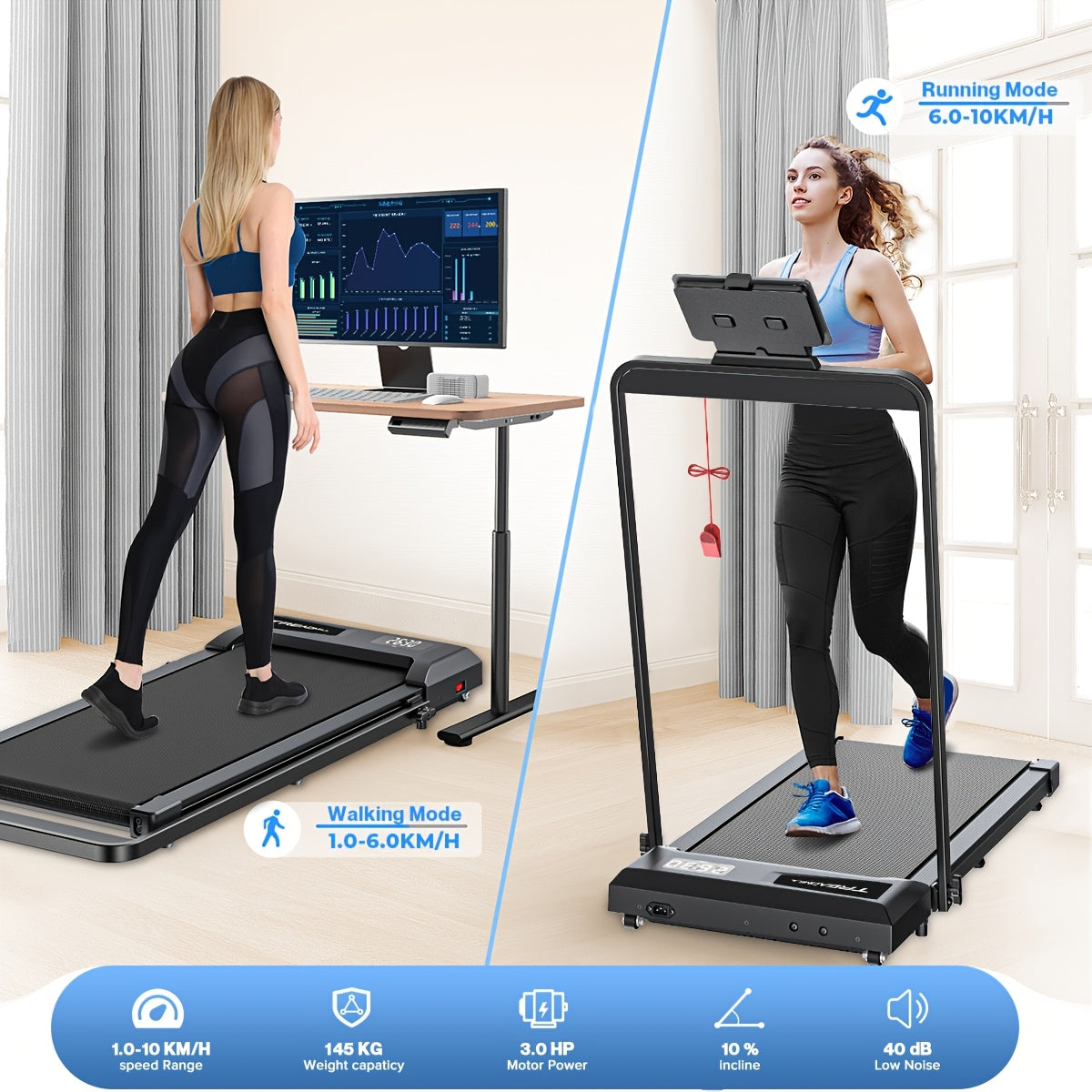 Smart Walking Pad With 10% Incline, Folding Treadmills For Home, Foldable With Handle Bar, 3.0HP Under Desk Treadmill, 3 Control Methods & 145kg Capacity, Kinomap/Zwift Compatible, Exercise Anytime, Best Gift, Christmas Gift,