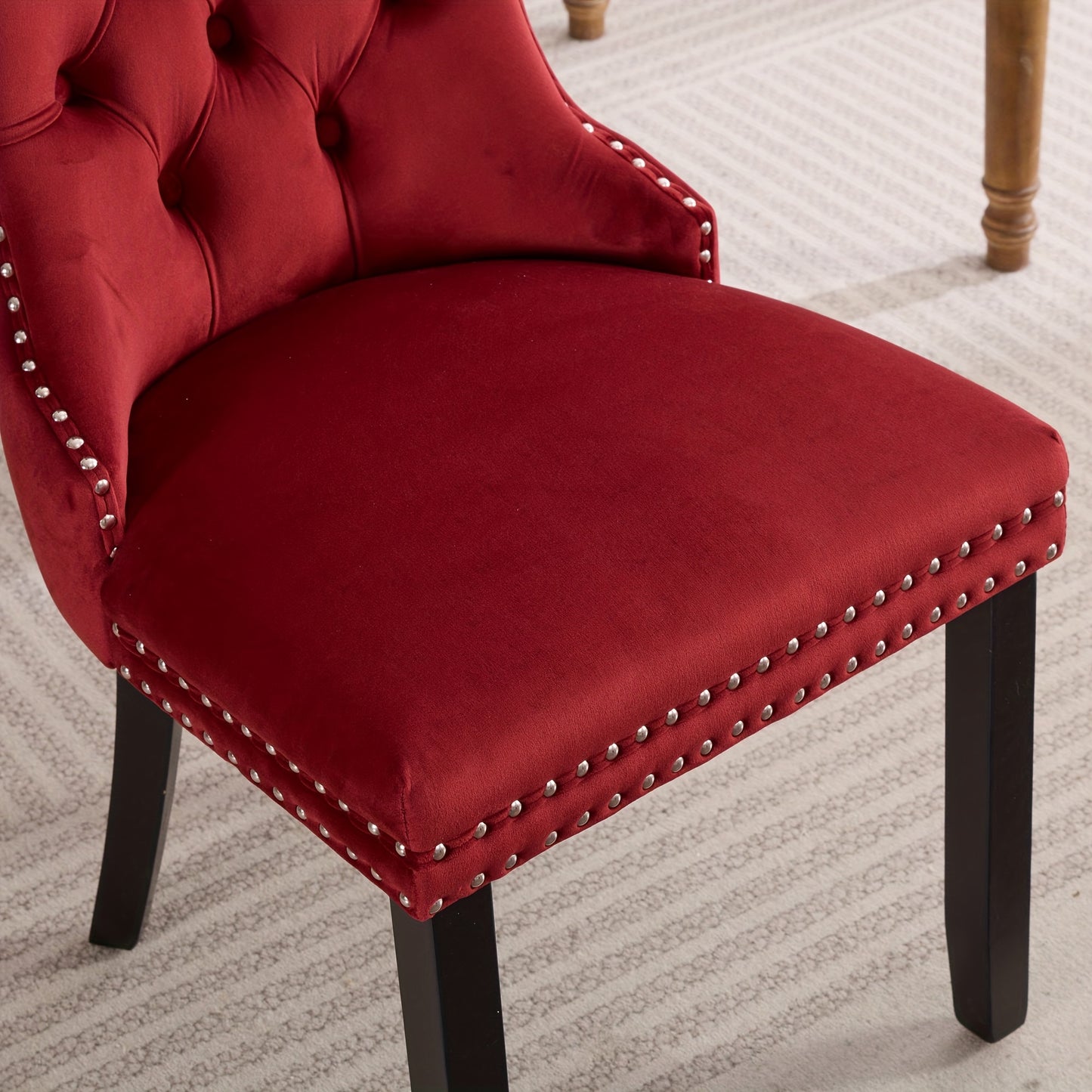 2pcs Classic Burgundy Red Velvet Dining Chair Set - Modern Luxury Quilted Upholstery with Solid Wood-Like Legs & Nailhead Trim, Plush Cushioning for Elegant Kitchen, Dining Room, or Home Office - Easy-Clean Furniture (No Fabr