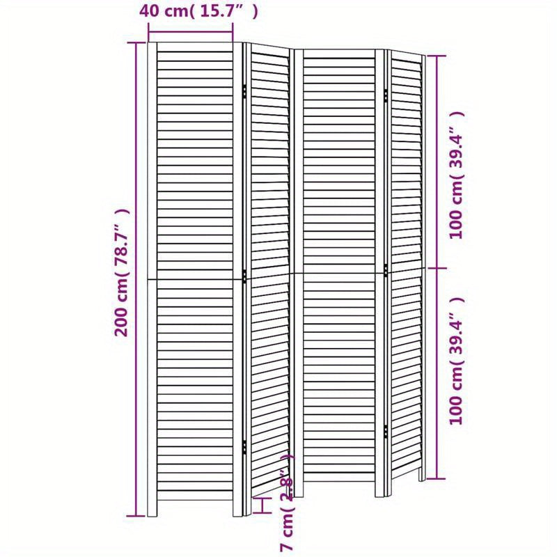 Room Divider with 4 Panels Made of Solid Black Paulownia Wood