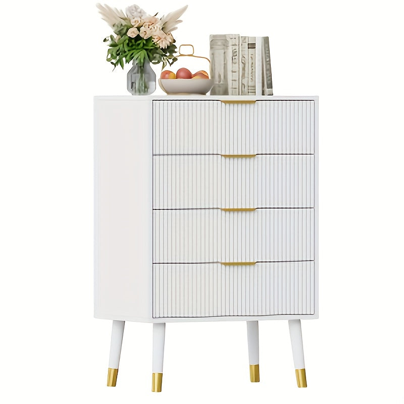 Sideboard – Dressoir – Ladekast – Opbergkast – Kast – Wit – Gouden Metalen Poten – 4 Ruime Lades – Compact & Duurzaam