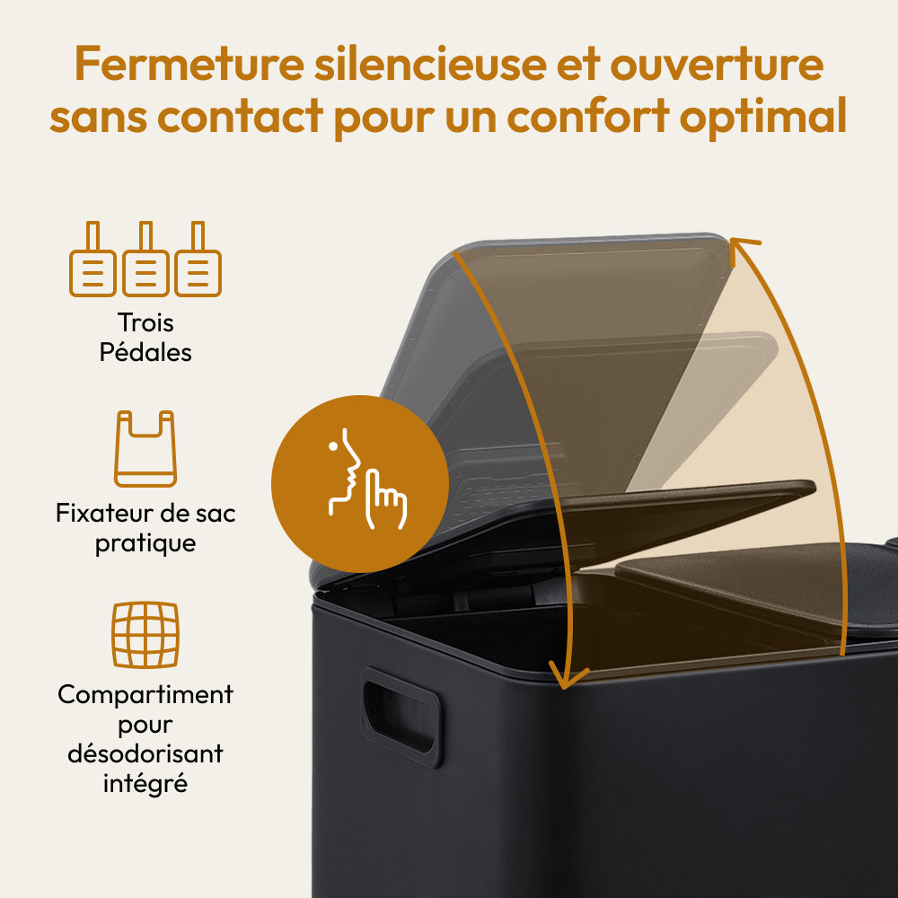 Prullenbak – Afvalbak – Afvalemmer – Pedaalemmer – Afvalscheidingsprullenbak – 60 Liter – RVS Mat Anti-Fingerprint & Anti-Odour