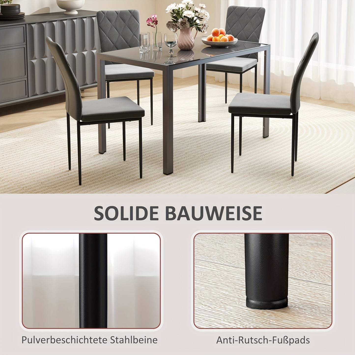 Eetkamerstoelen – Keukenstoelen – Stoelenset – Velvet Stoelen – Donkergrijs – Set Van 4 – Met Stevig Metalen Frame – Comfortabele Rugleuning