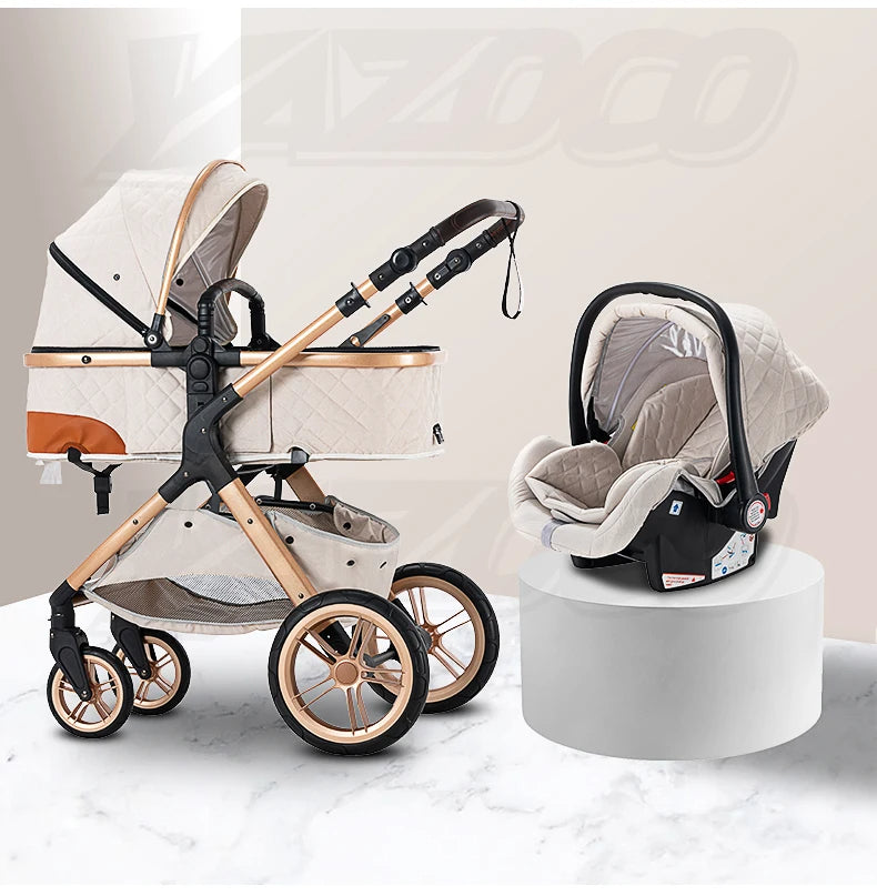 Hoge aluminium frame kinderwagen 3-in-1 - Opvouwbaar - Verstelbaar - Kinderwagen - 105 cm x 95 cm - Wit