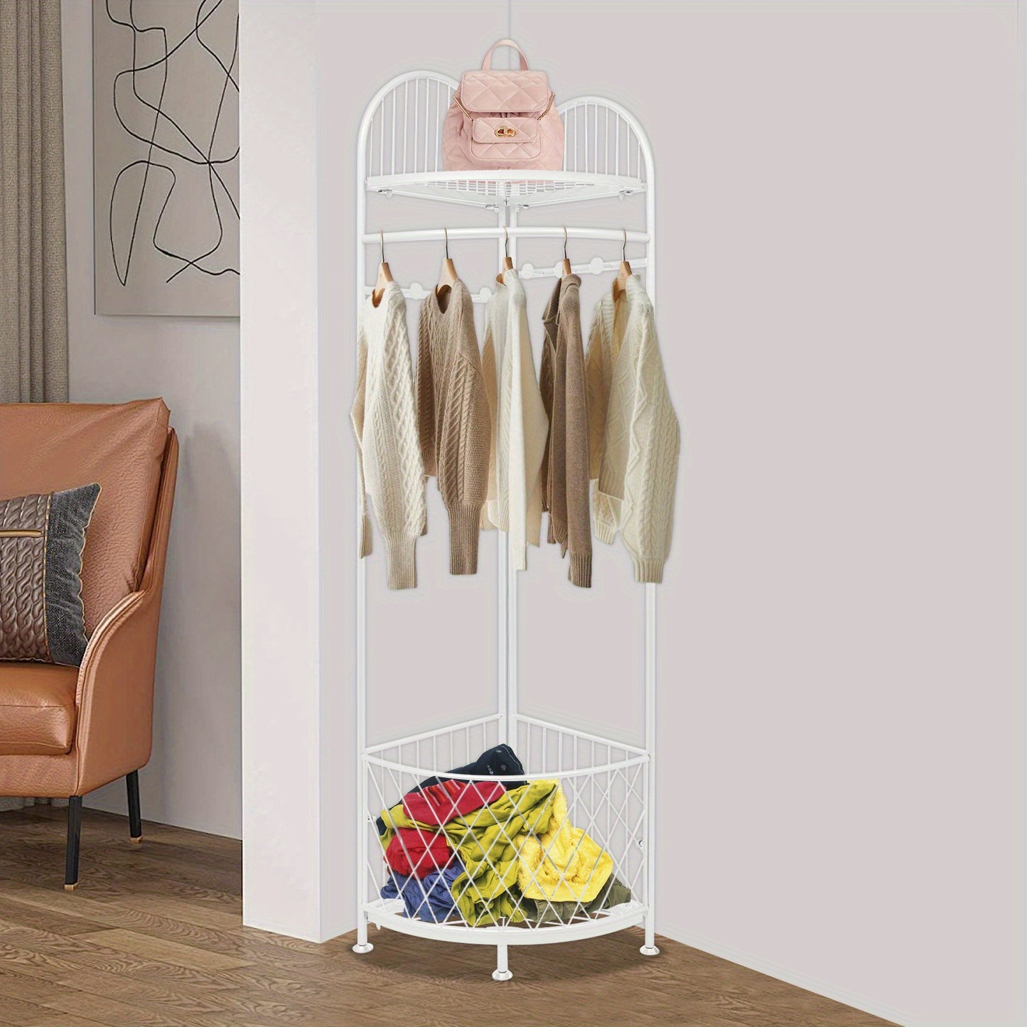 Vrijstaande Kledinghanger – Kapstok – Kledingrek – Garderoberek – Kledingstandaard – Zilverkleurig Carbonstaal – Modern Diamantontwerp – Verstelbare Voeten – 180 cm Hoog