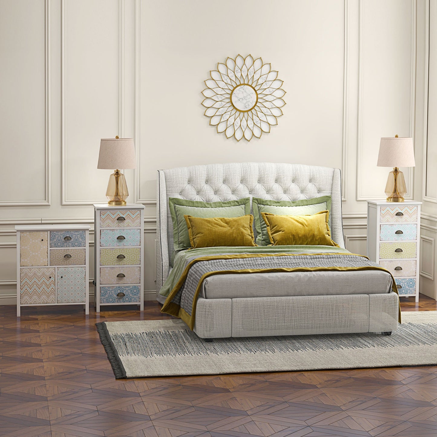 Sideboard – Dressoir – Opbergkast – Bijzetkast – Ladekast – Wit Shabby Chic – Massief Dennenhout – Compact Formaat 68x34x80 cm