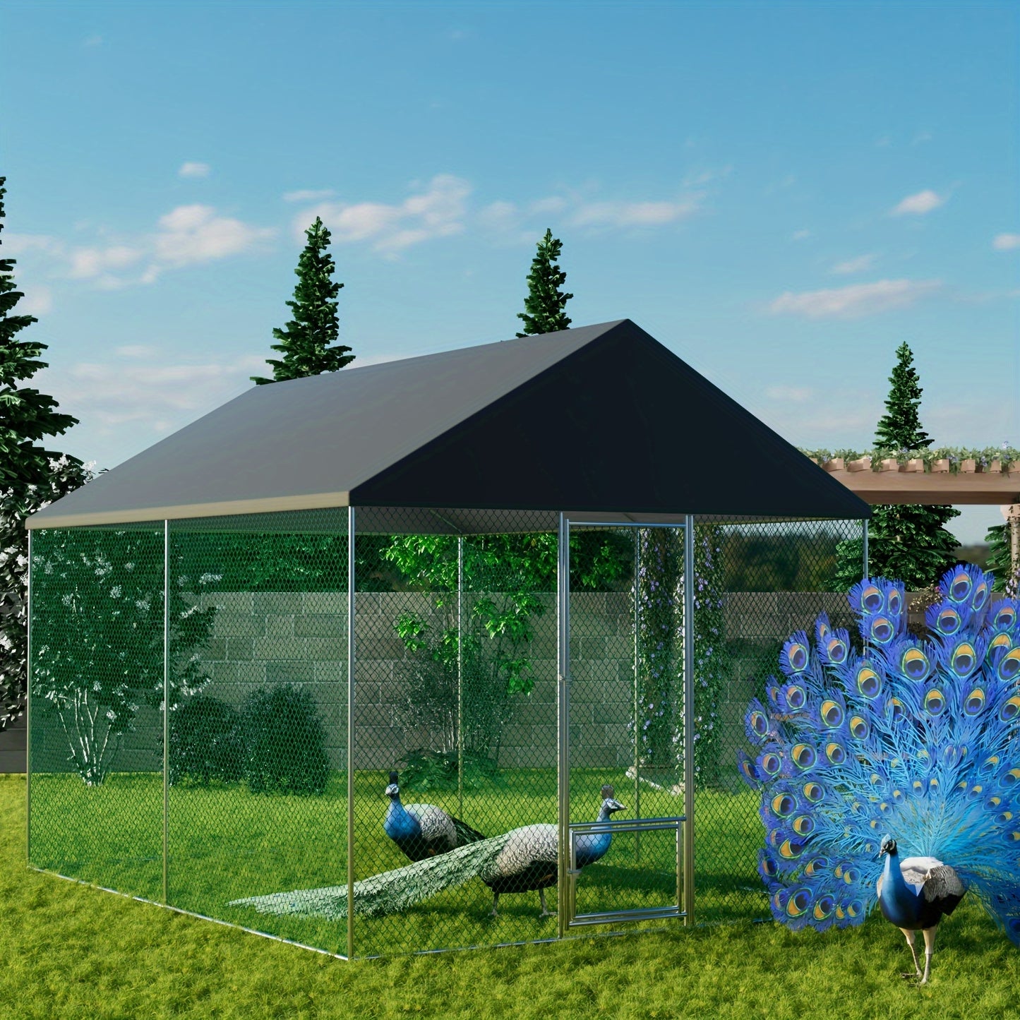 Kippenren – Kippenhok – Pluimveestal – Buitenren – Dierenren – 12 m² – Gegalvaniseerd Metaal – Waterdicht & UV-bestendig Dak