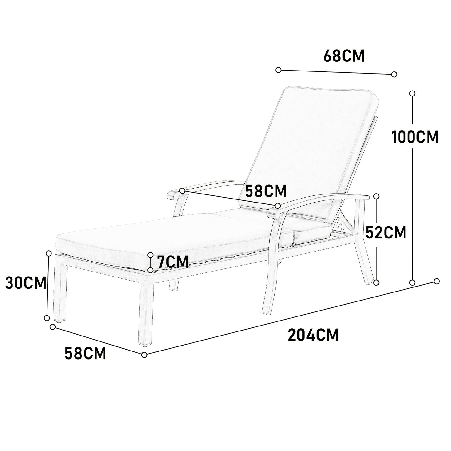 Casual Patio Chair, Adjustable Reclining Rustproof Aluminum Poolside Chaise Lounge Furniture, Waterproof Beige Cushion (1pc)