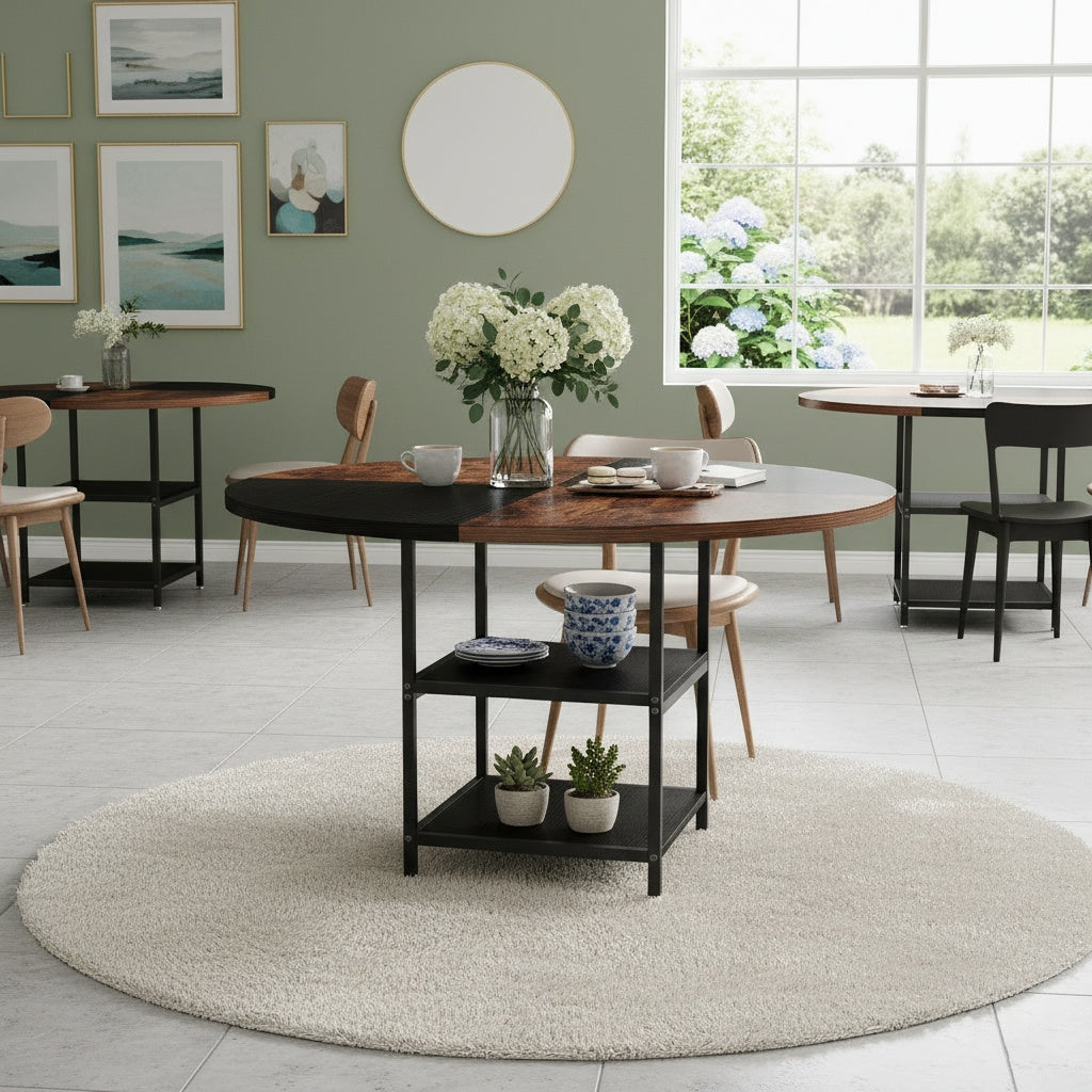 Eettafel – Dinertafel – Keukentafel – Eetkamertafel – Tafel – Extra Lang – Rond/Ovaal Design – Geschikt voor 4-6 Personen – Krasbestendig Engineered Hout – Stevige Metalen Poot