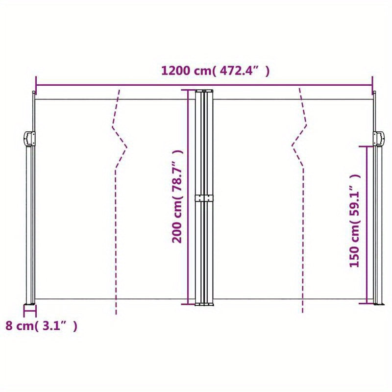 Extra Groot Uittrekbaar Privacy Scherm – Windscherm – Tuinafscheiding – Balkon Scherm – Zonwering – Stevig Metaal Frame – Scheurbestendig Doek – 200x1200 cm – Wit/Zwart
