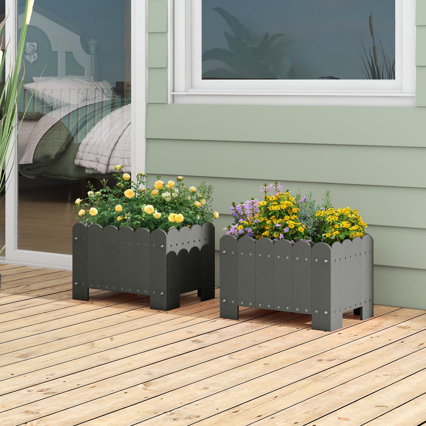 Plantenbak – Bloembak – Bloempot – Tuinbak – Plantenpot – Weerbestendig HDPE – 2 Stuks Grijs