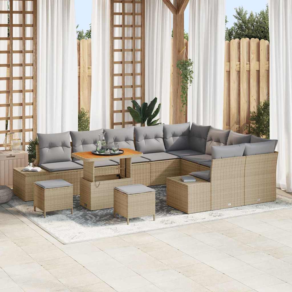 Tuinbank – Buitenbank – Loungeset – Tuinmeubel – Balkonbank – Ruimte voor 5 Personen – Weerbestendig Poly Rattan Met Staal - Beige/Lichtgrijs