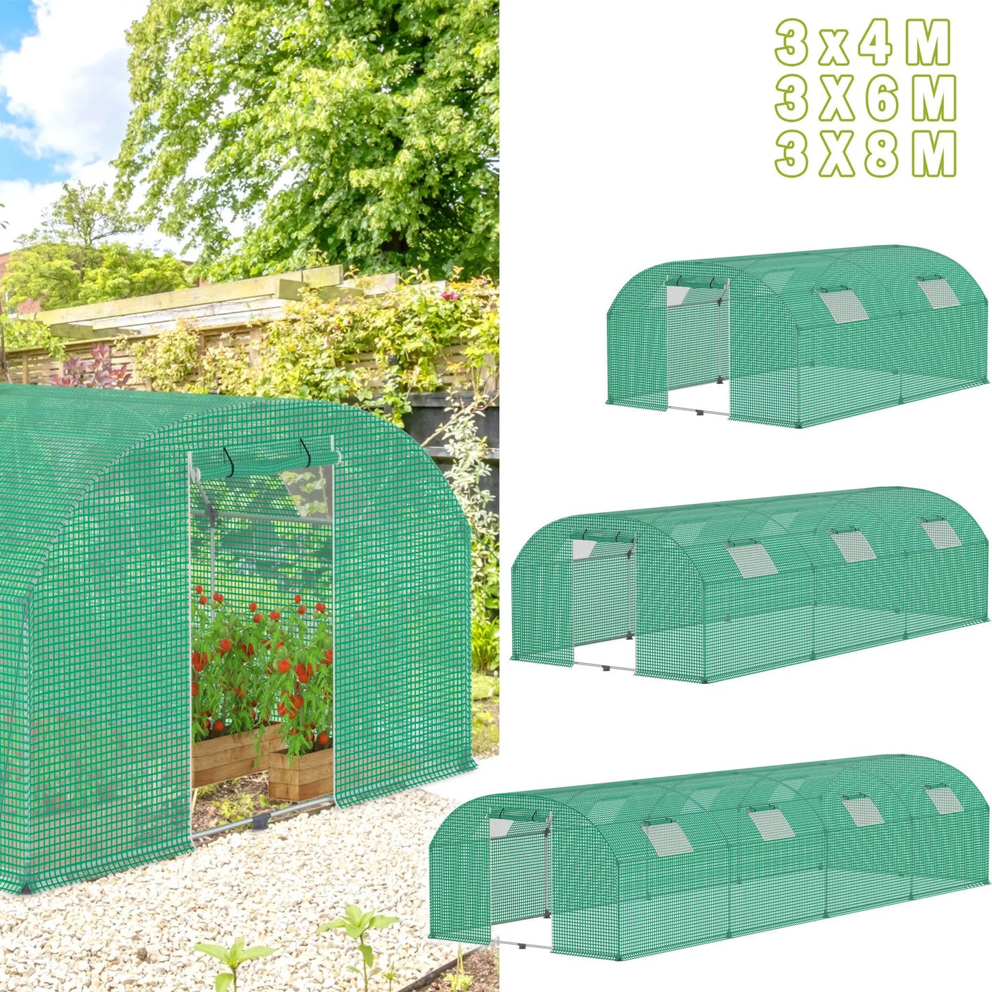 Greenhouse for the Garden, Tomato House with Windows, UV Resistant, with Galvanized Steel Frame and Mosquito Net, Green