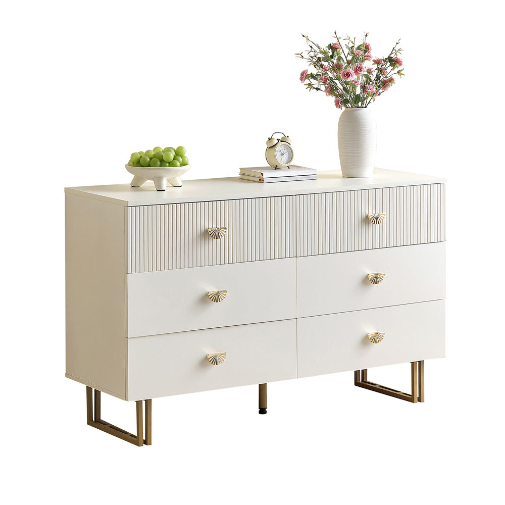 Dressoir – Sideboard – Ladekast – Opbergkast – Commode – Wit met Gouden Accenten – 6 Laden – 120x40x75 cm – Eigentijds Design