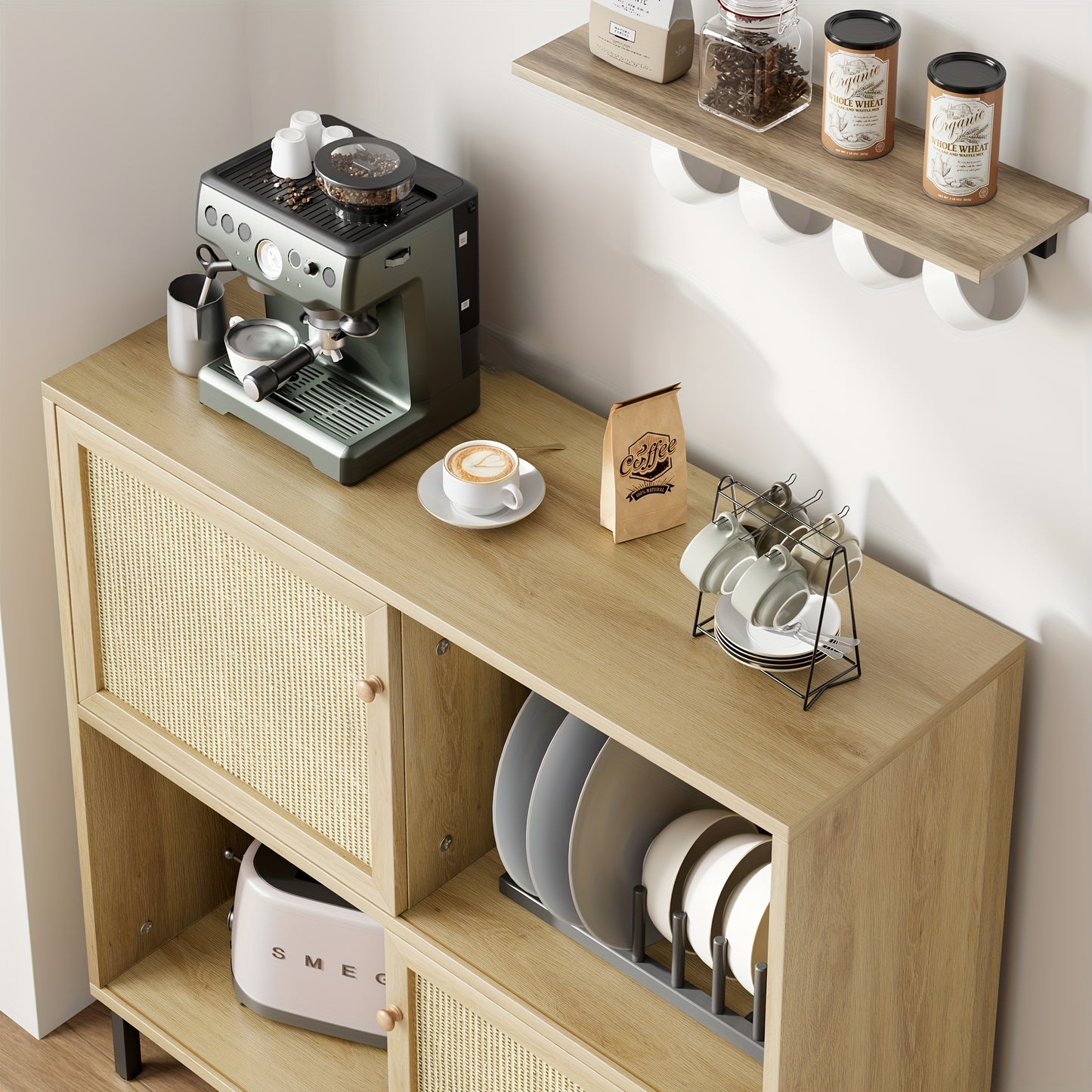 Sideboard – Dressoir – Opbergkast – Kast – Wandmeubel – Schuifdeuren – 4 Ruime Compartimenten – MDF Houtfineer – Compact 101 cm Hoog