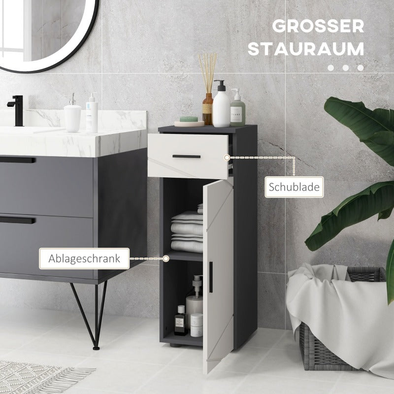 Badkamerkast – Opbergkast – Wastafelonderkast – Kolomkast – Spiegelkast – Compact 30x30x82 cm – Verstelbare Planken & Ladeklep – Wandmontage – Grijs – Ruimtebesparend & Duurzaam