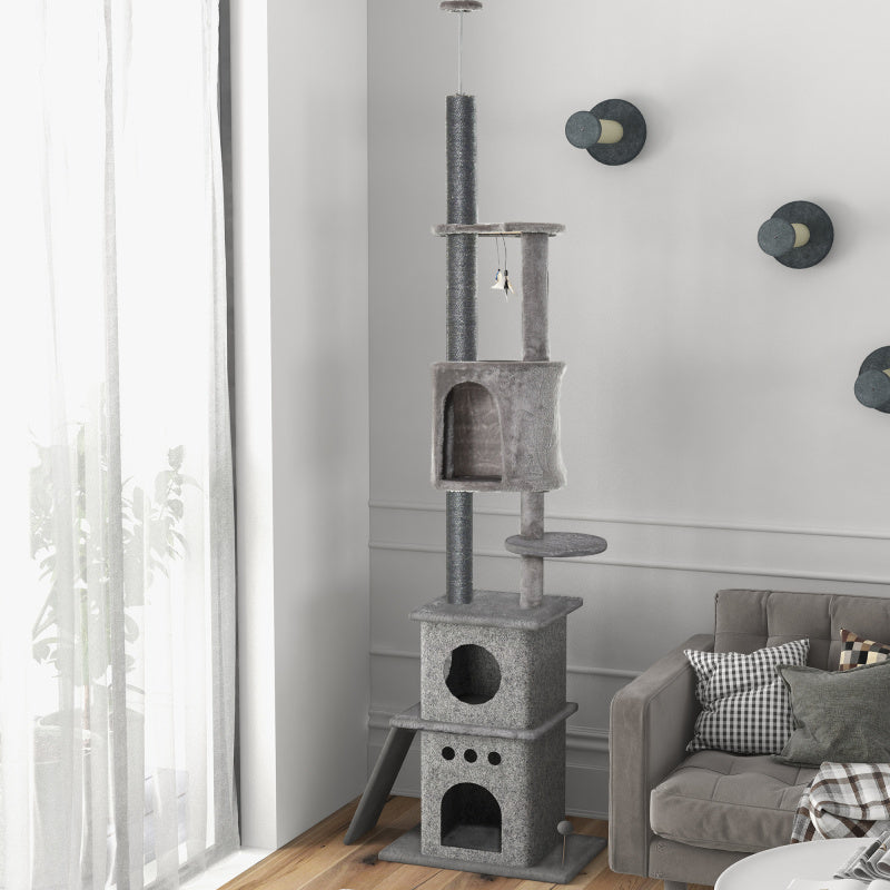 Krabpaal – Klimpaal – Krabmeubel – Kattenpaal – Kattenboom – Verstelbaar Tot 225 cm – Stevig Sisal Krabmateriaal – Lichtgrijs