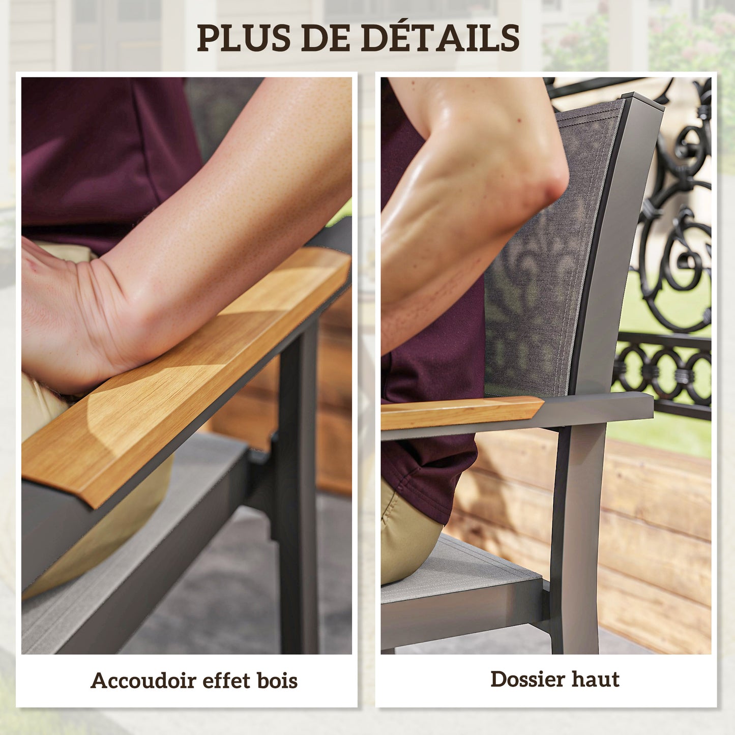 Tuinstoelen – Tuinmeubilair – Balkonstoelen – Terrasstoelen – Buitenstoelen – Aluminium Frame – Houten Look Armleuningen
