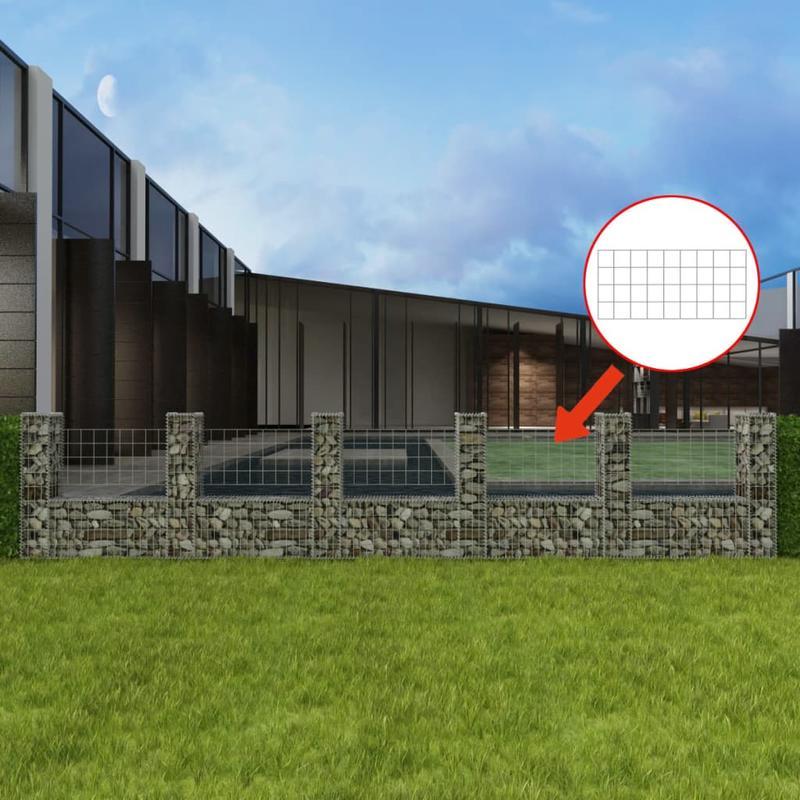 Gabion Mand – Gabion Wand – Steenkorf – Tuinmuur – Plantenbak – Zilver – Stalen U-Vorm – 570x20x100 cm – Weerbestendig & Duurzaam