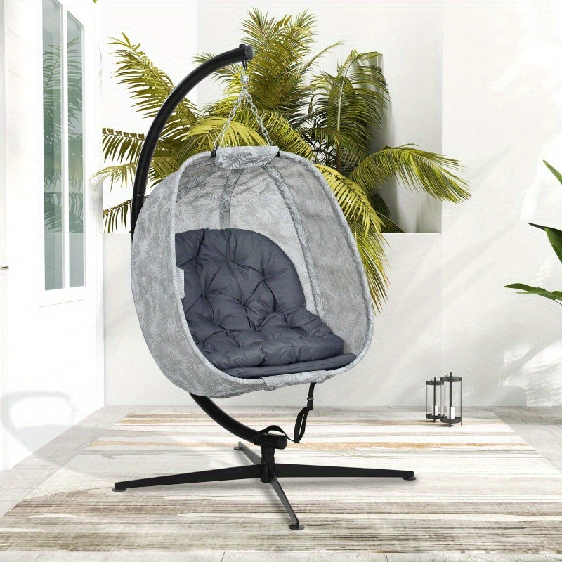 Outsunny egg -shaped hanging chair for the outdoor area foldable wall swing with a frame seat pads hammock for 1 people rock chair indoor outdoor terrace garden gray, Patio Furniture, Cozy Seating, Weatherresistant Material,