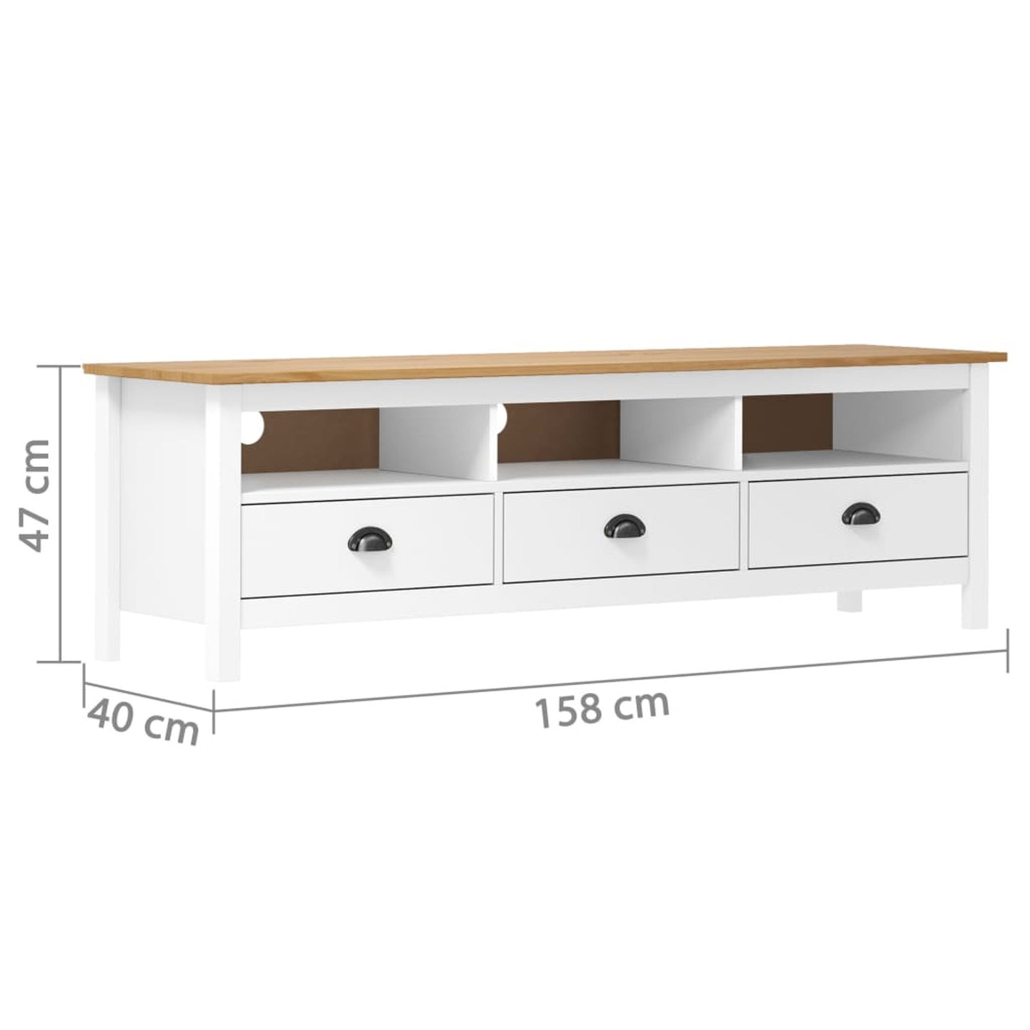 TV Cabinet Hill White 158x40x47cm Solid Pine Wood TV Stand Entertainment Center with Storage, Media Television Table for Living Room Bedroom