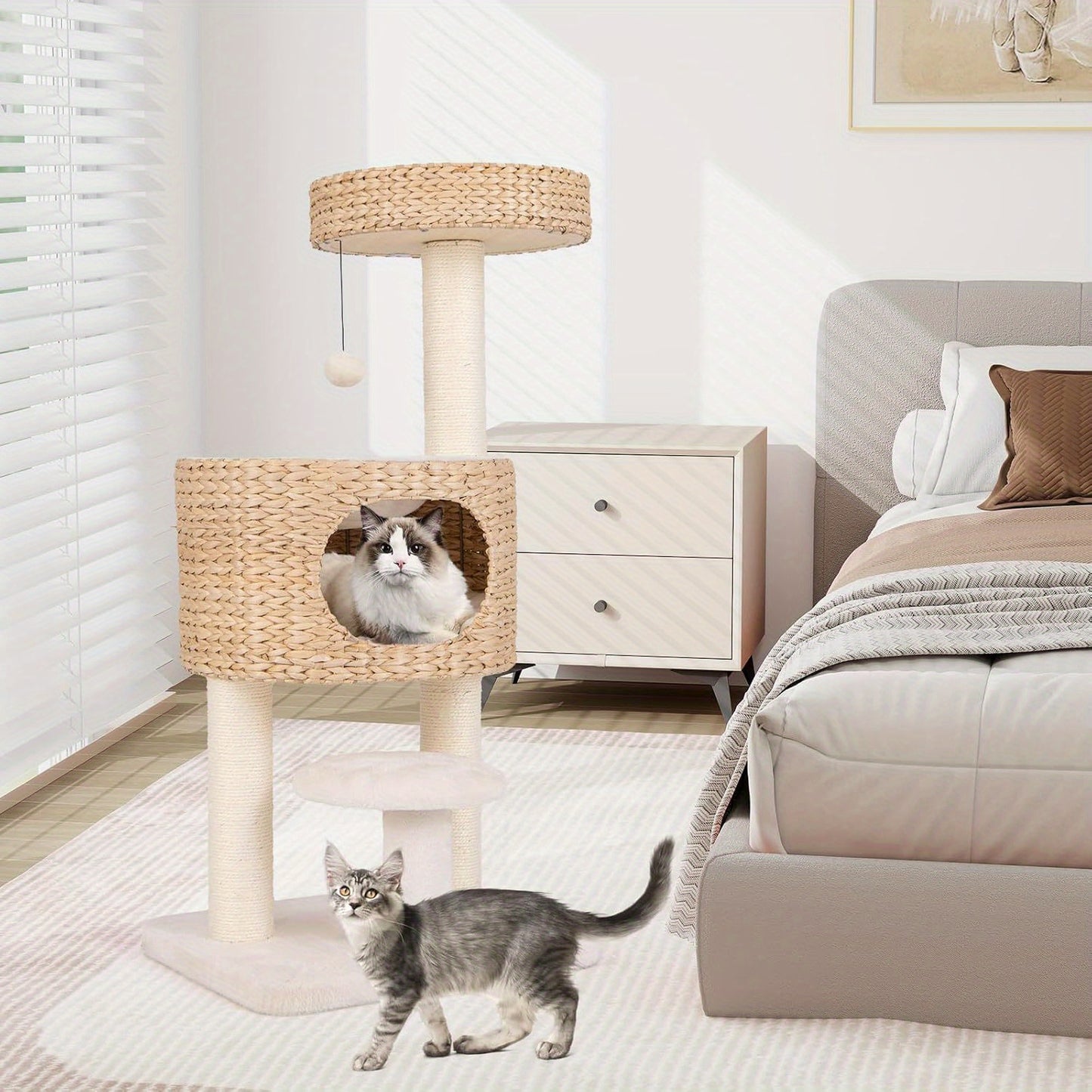 Krabpaal – Kattenboom – Kattenmeubel – Krabmeubel – Krabtoren – Natuurlijk Beige – 104 cm Hoog – Met Knusse Grot en Sisal Krabpalen