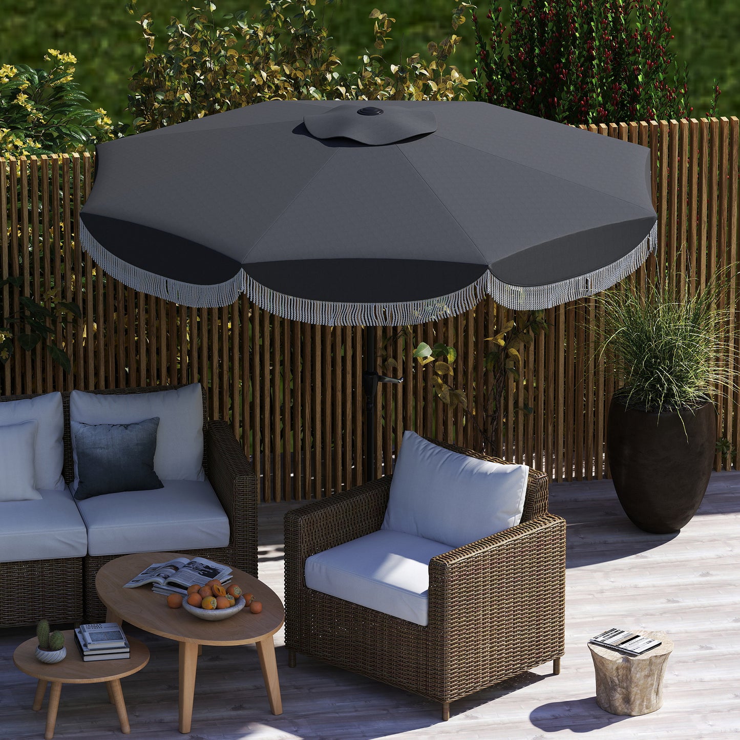 Parasol – Stokparasol – Balkonparasol – Tuinparasol – Zweefparasol – Ø269 cm – UV Bescherming UPF 30+ – Kantelbaar Donkergrijs
