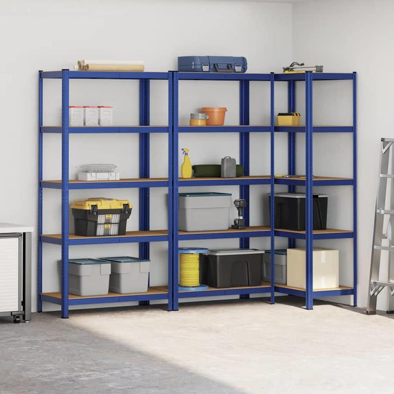 Opbergrek – Stellingkast – Opbergrek – Opbergkast – Rek – 5 Niveaus – Set Van 3 Blauw – Duurzaam Kunststof – Ruime Opbergruimte