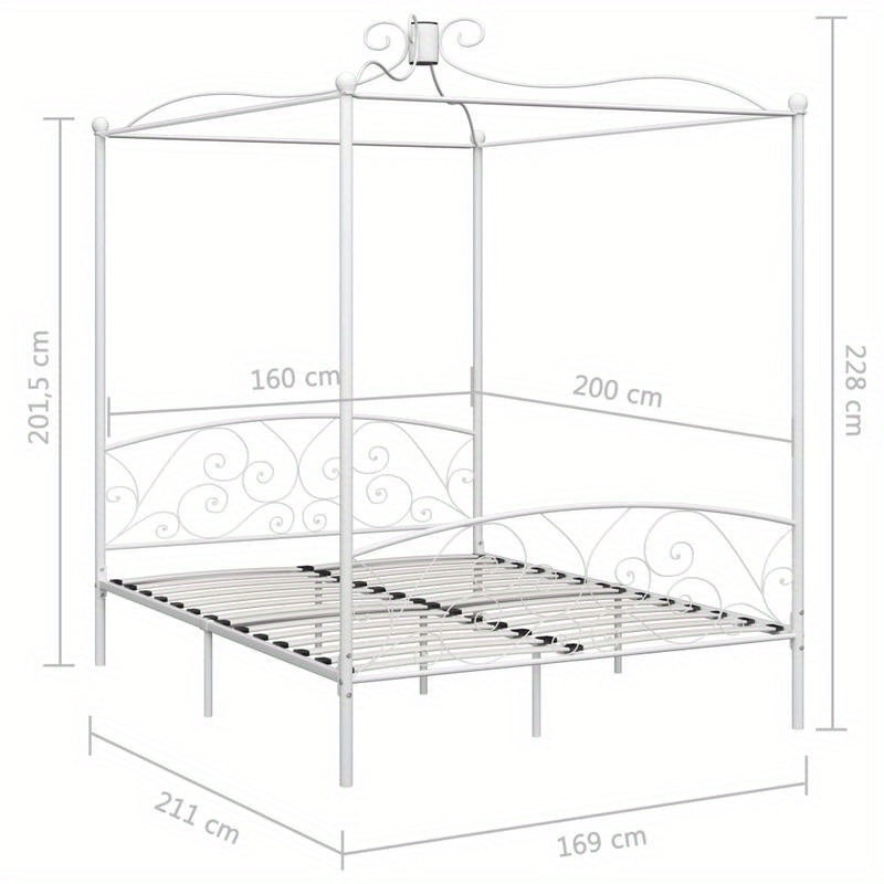 Hemelbedframe – Metaalbed – Slaapbed – Bedframe – Witte Bedframe – 160x200 Cm – Stabiel Metalen Structuur – Art Deco Design