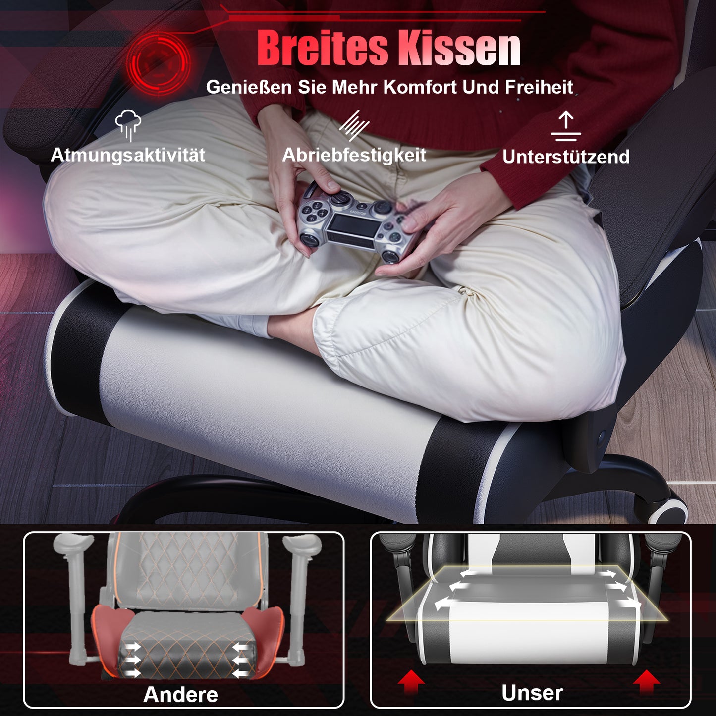 Gamingstoel – Bureaustoel – Gamestoel – Ergonomische Stoel – Zwarte Stoel – Verstelbare Rugleuning tot 90° – 150 kg Draagvermogen