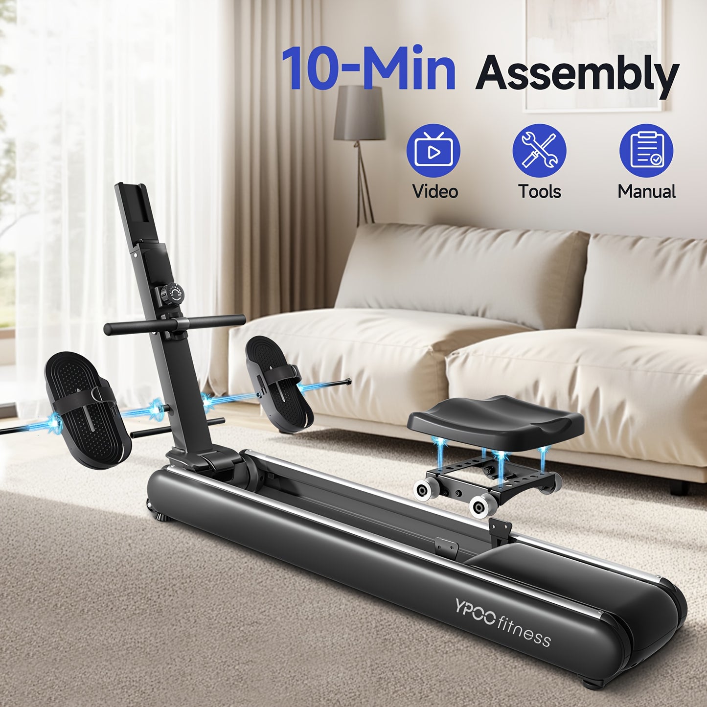 Roeitrainer – Roeimachine – Roeiapparaat – Fitnessmachine – Trainingsapparaat – Magnetische Weerstand – 16 Weerstandsniveaus – Inklapbaar Aluminium – Ergonomisch Zadel & Verstelbare Pedalen