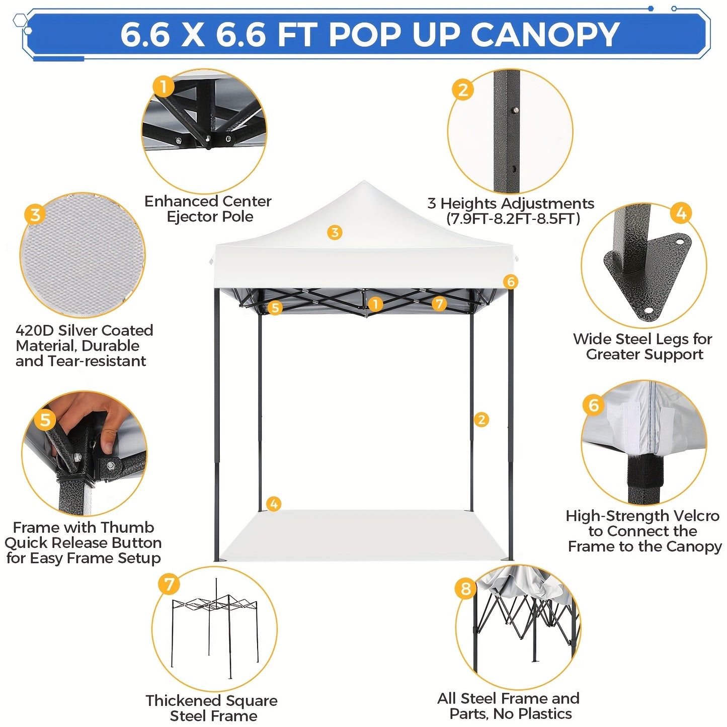 2x2M Pop-Up Canopy Tent Temporary Shelter Without Sidewalls Easy To Set Up Outdoor Canopy UPF 50+ Instant Party Tent With Carry Bag Quick To Assemble By One Person Suitable For Outdoor Events Gardens Commercial Use And Market