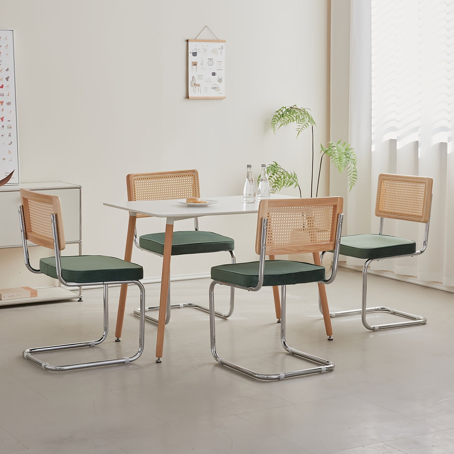 Eetkamerstoelen – Dining Stoelen – Keukenstoelen – Stoelenset – Fluwelen Stoelen – Groen – Rattan Rugleuning – Ergonomisch Design