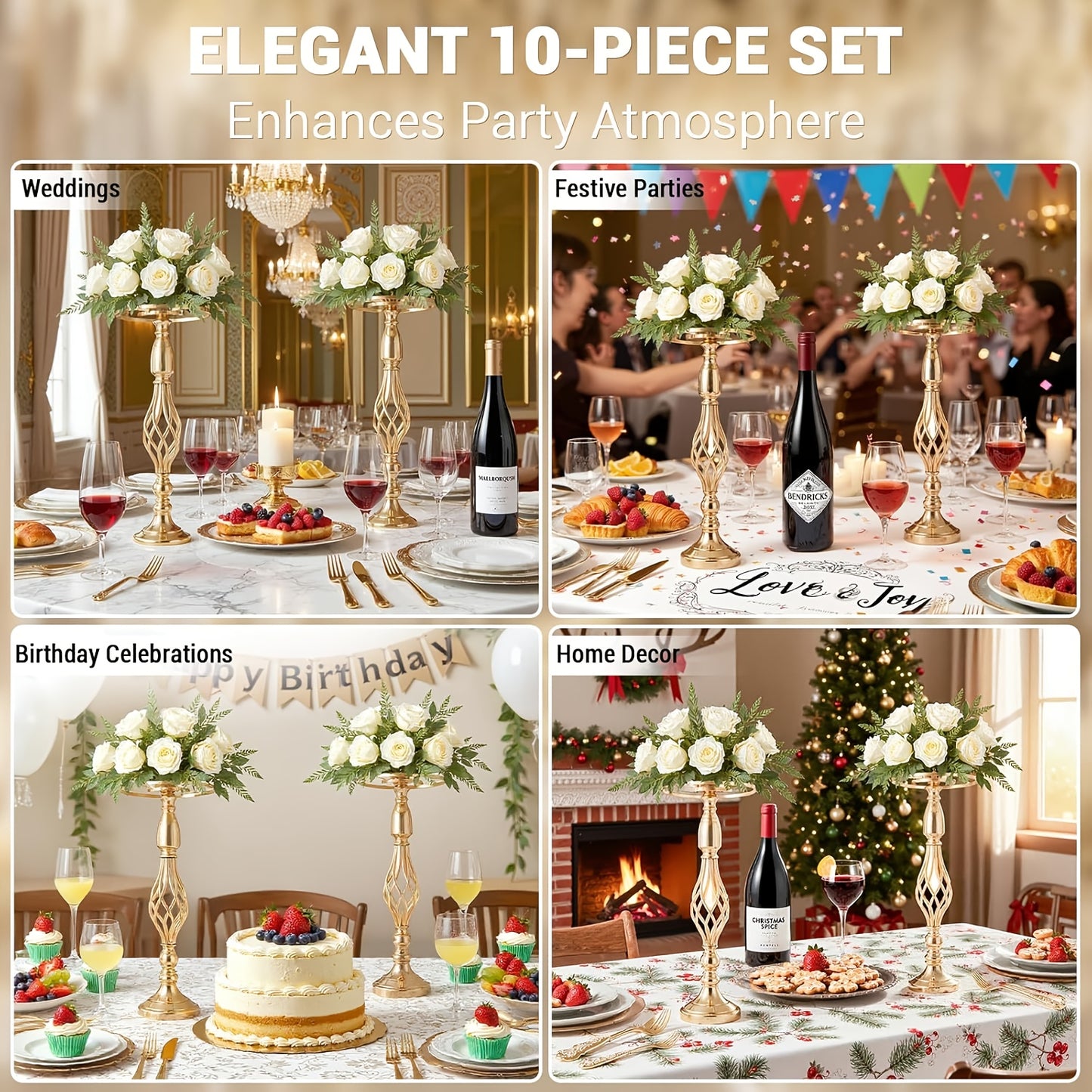 Metalen Vaas – Bloemenvaas – Siervaas – Bloemhouder – Decoratieve Vaas – Gouden Accenten – 52 cm Hoog – Roestvrij Staal