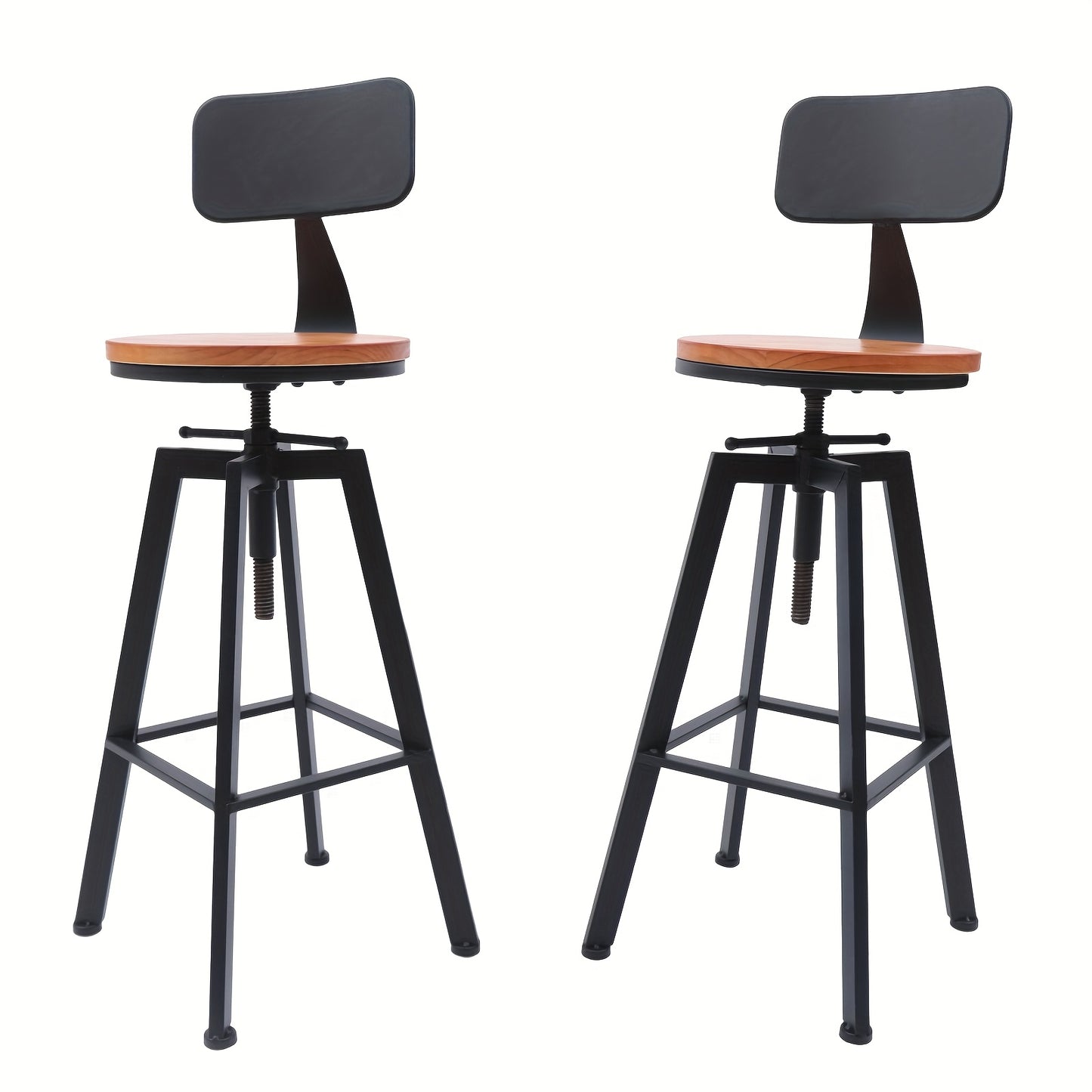 Barstoel – Barkruk – Kruk – Barstoel Met Rugleuning – Verstelbare Zithoogte – Hardhout En Metaal – Zitting 30cm – Set Van 2 – Zwart