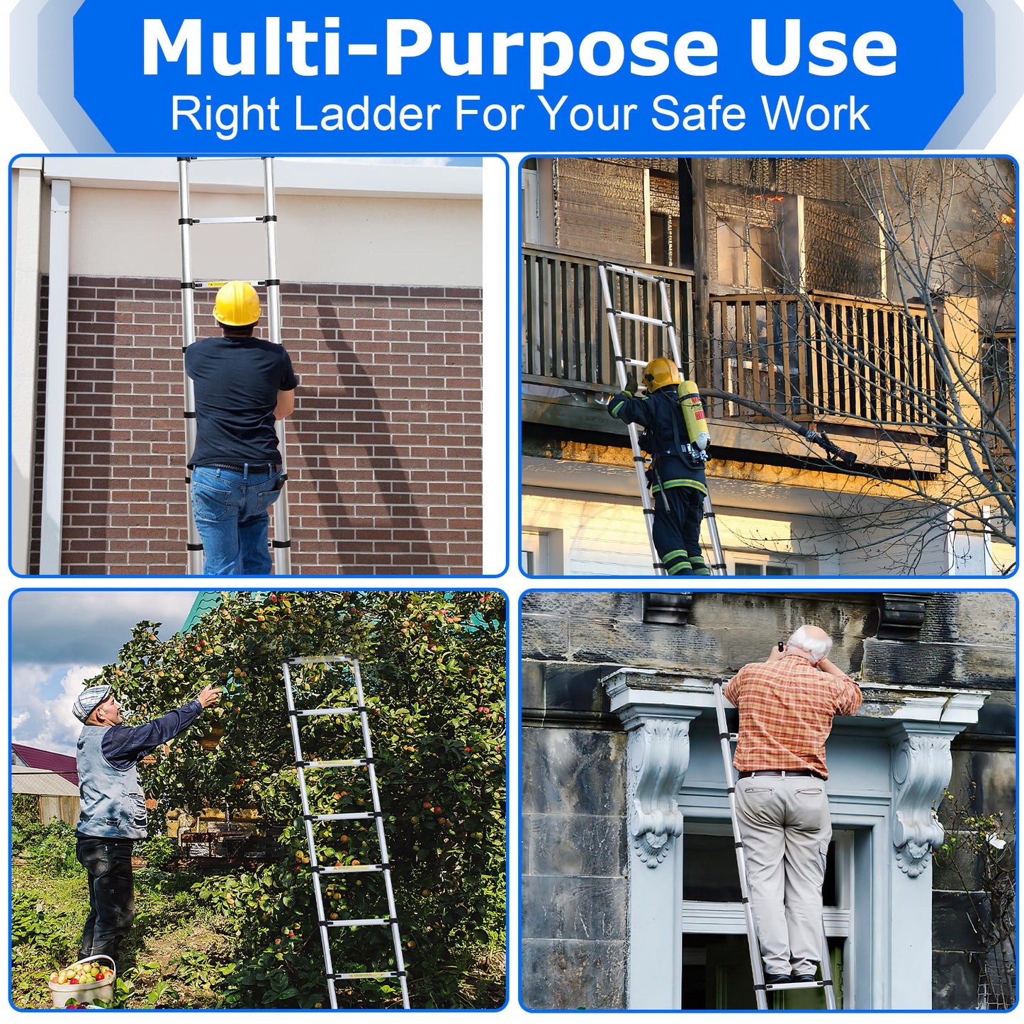Telescopische Aluminium Ladder – Uitschuifladder – Opvouwbare Ladder – Bureauladder – Steekladder – 4,4 Meter Hoog – Lichtgewicht En Veilig